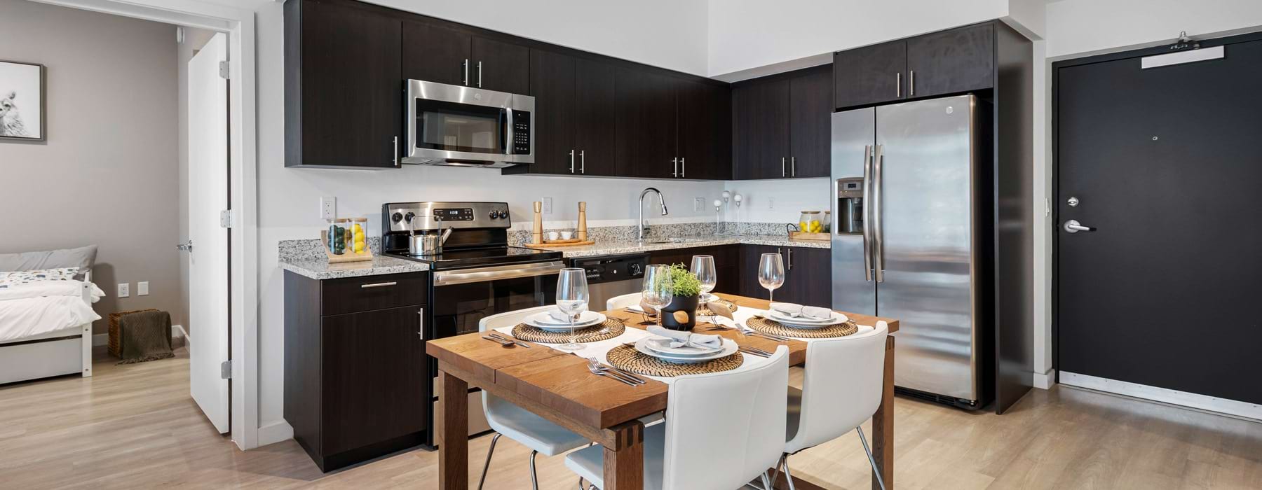 kitchen with black cabinets