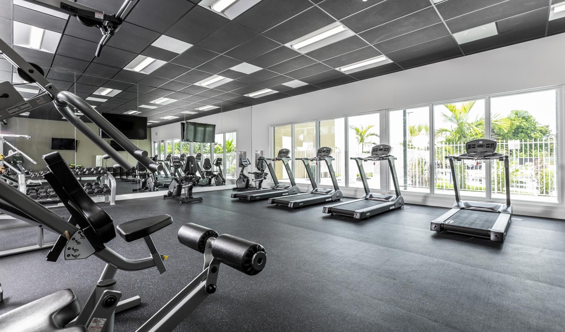 a gym with exercise equipment